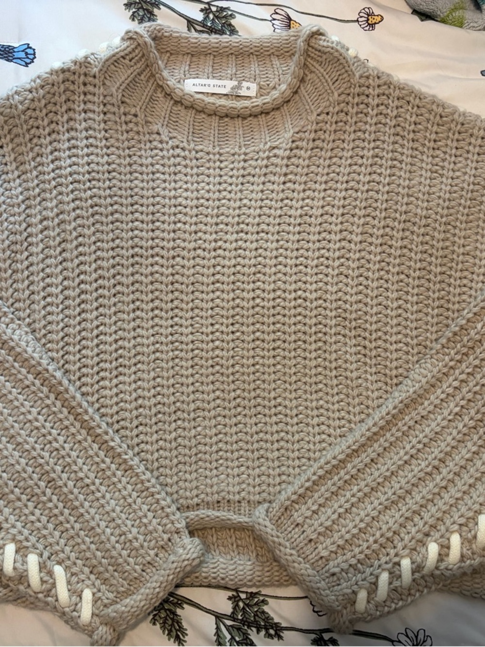Altar'd State Chunky Knit Crewneck Sweater - Light Taupe